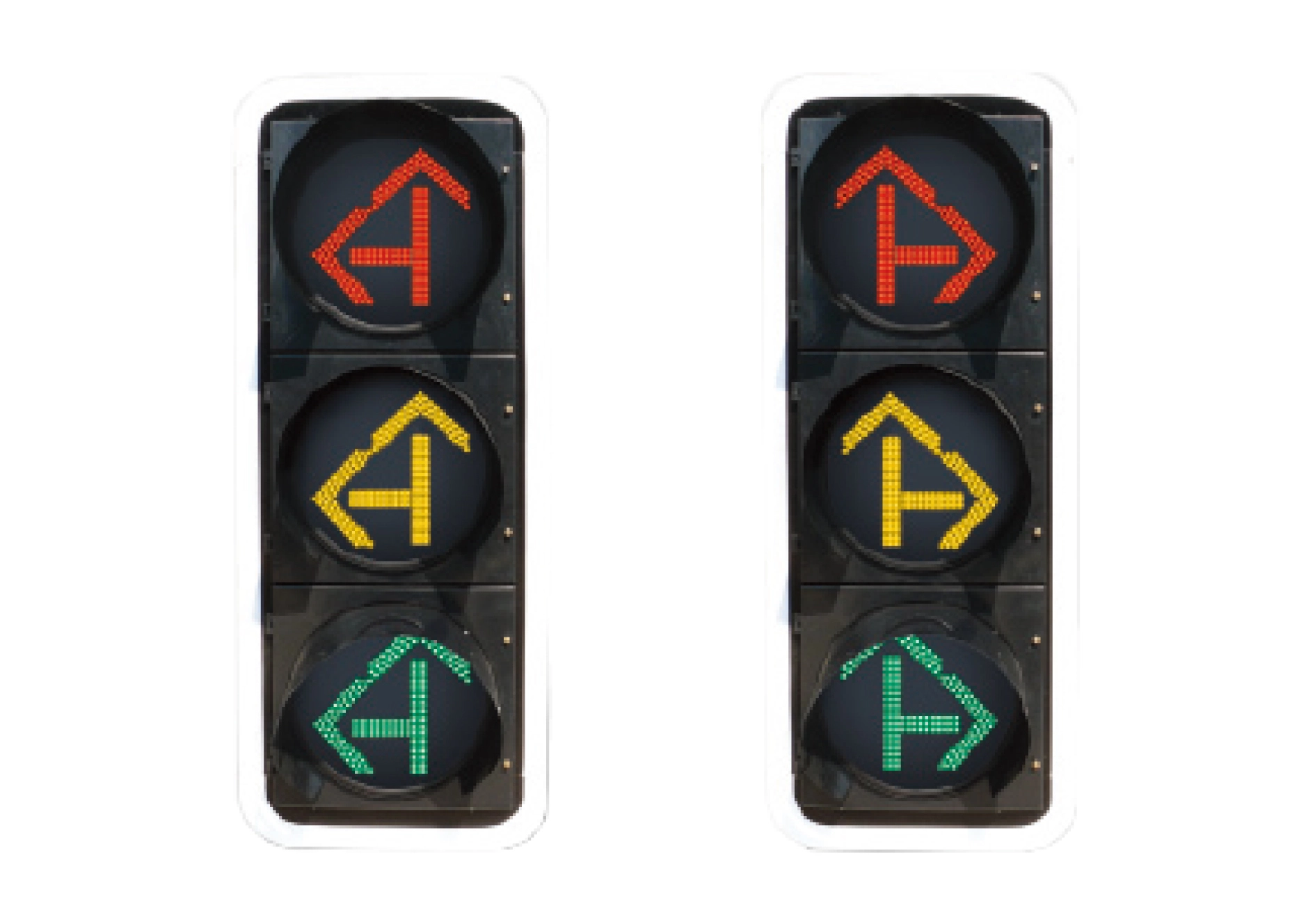 red traffic light with green arrow