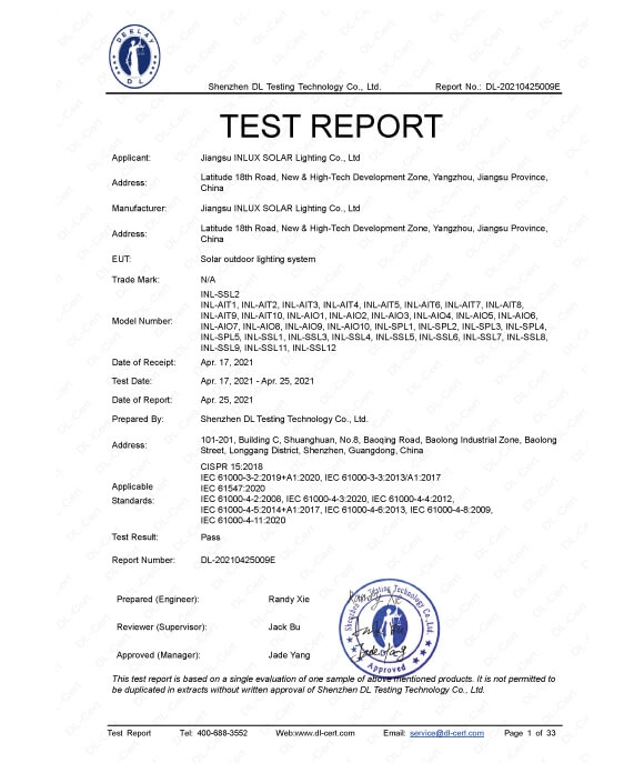 IEC 61000 Test Report- Solar Street Light