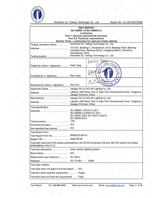 IEC 60598-2-3 Test Report- Solar Street Light