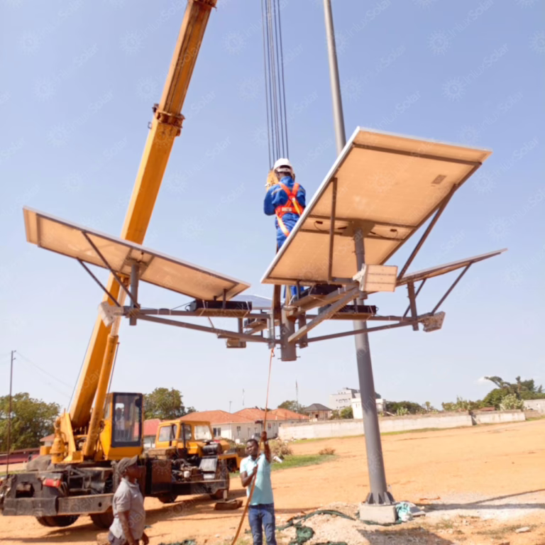 South Sudan solar high mast lighting site with 15m pole and LED floodlight