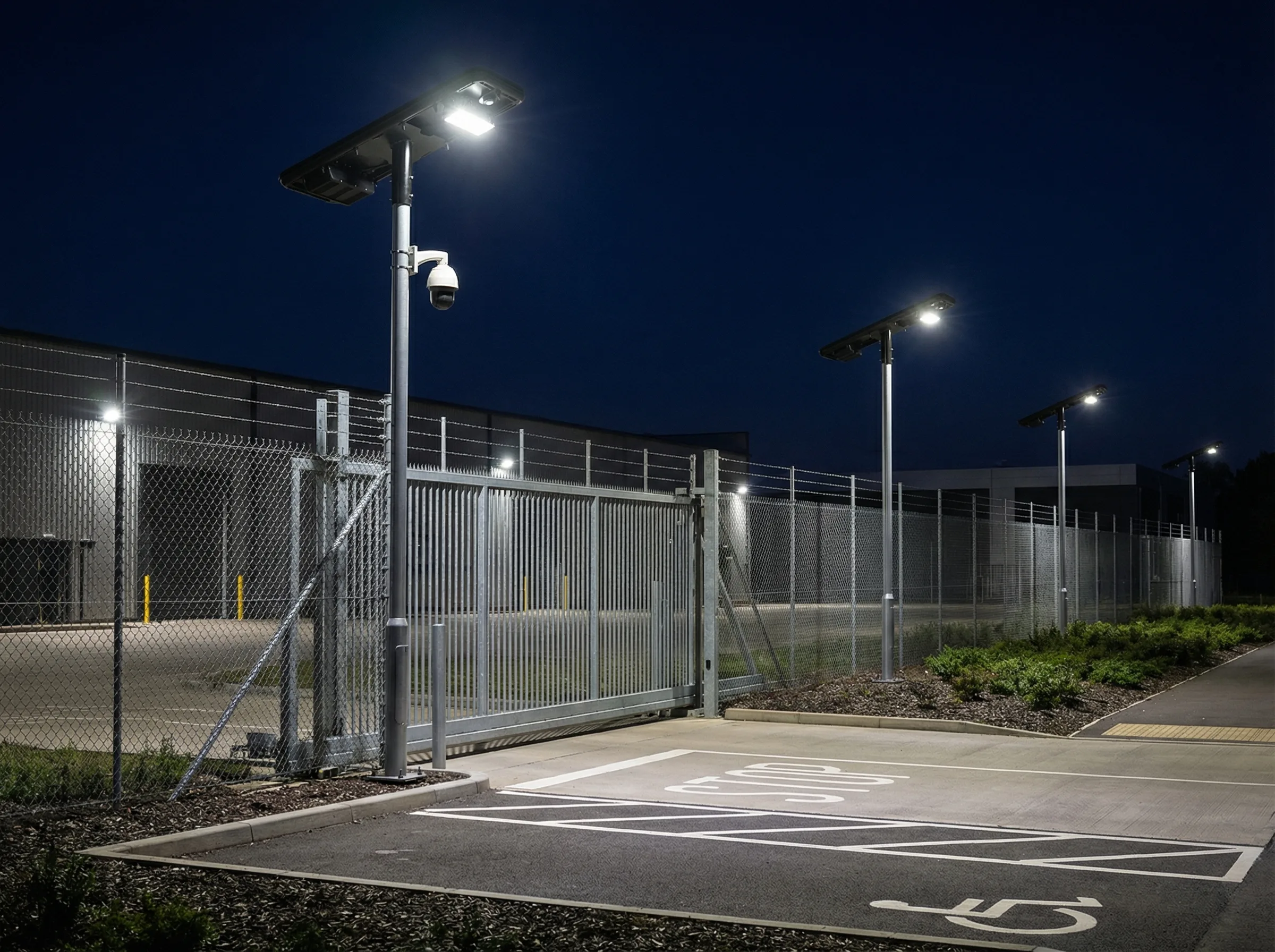 ALIEN solar parking lot lights used for perimeter security lighting at night