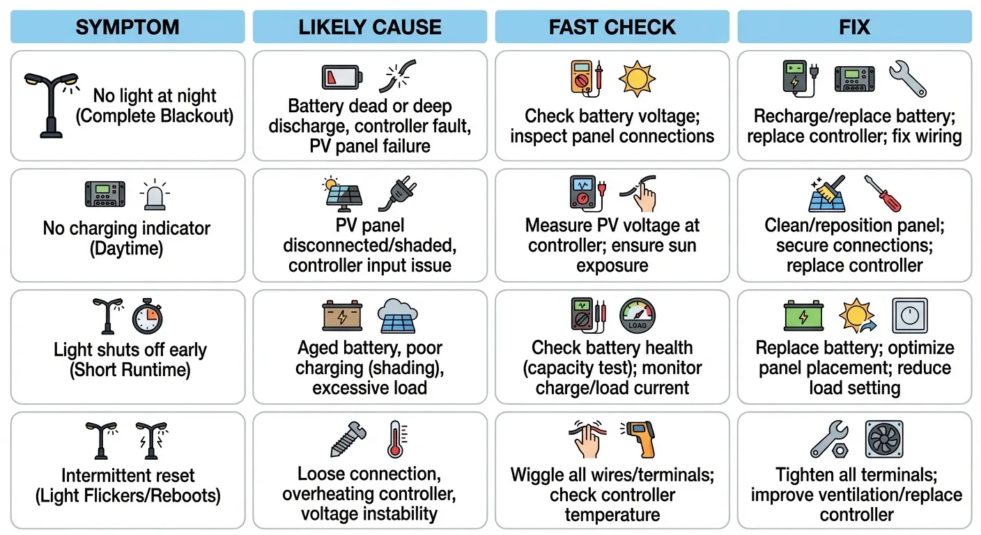 Matrice des symptômes et des causes du mode de protection du BMS