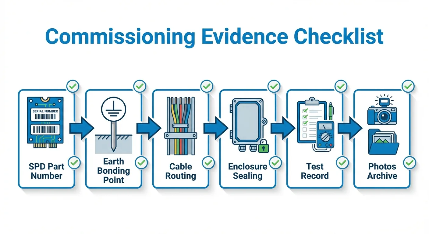 Commissioning photo checklist for surge and grounding