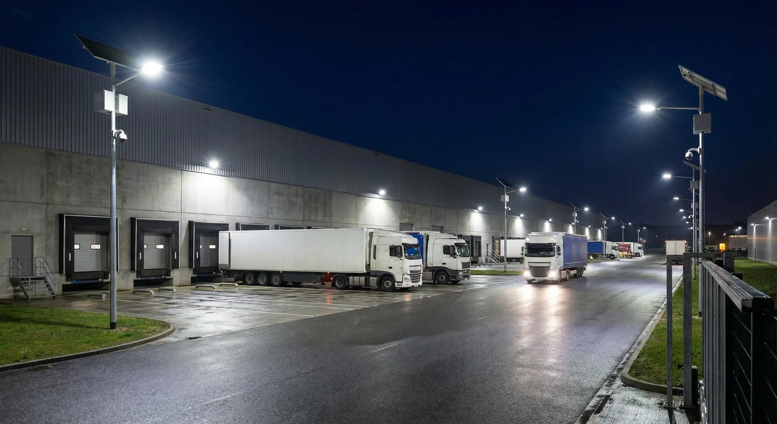 Commercial solar parking lot lights for industrial warehouse yard security lighting