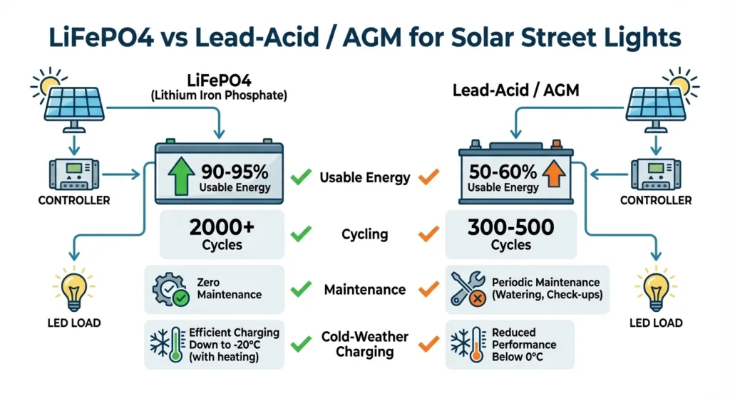 LiFePO4 vs lead-acid AGM for solar street lights comparison