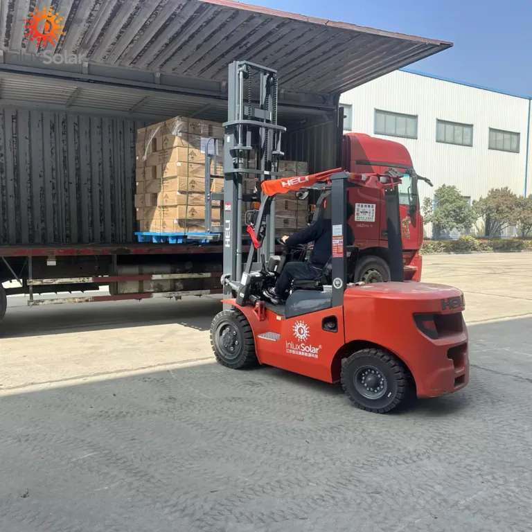 50 sets of AIO6 Galaxy all-in-one solar street lights packed for shipment to Zambia