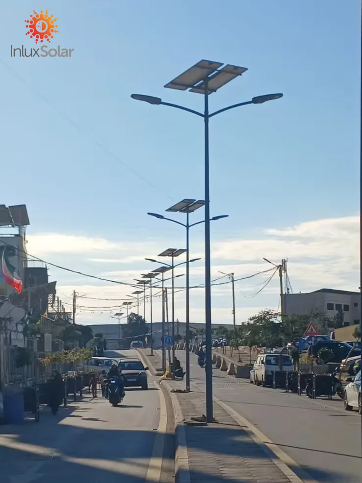 Solar street lights installed along a Beirut business district roadway