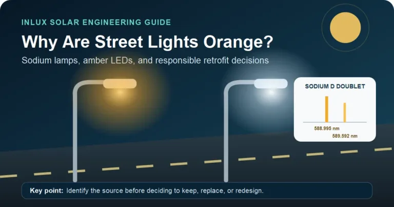 Orange street lights compared with white LED road lighting and sodium spectral lines