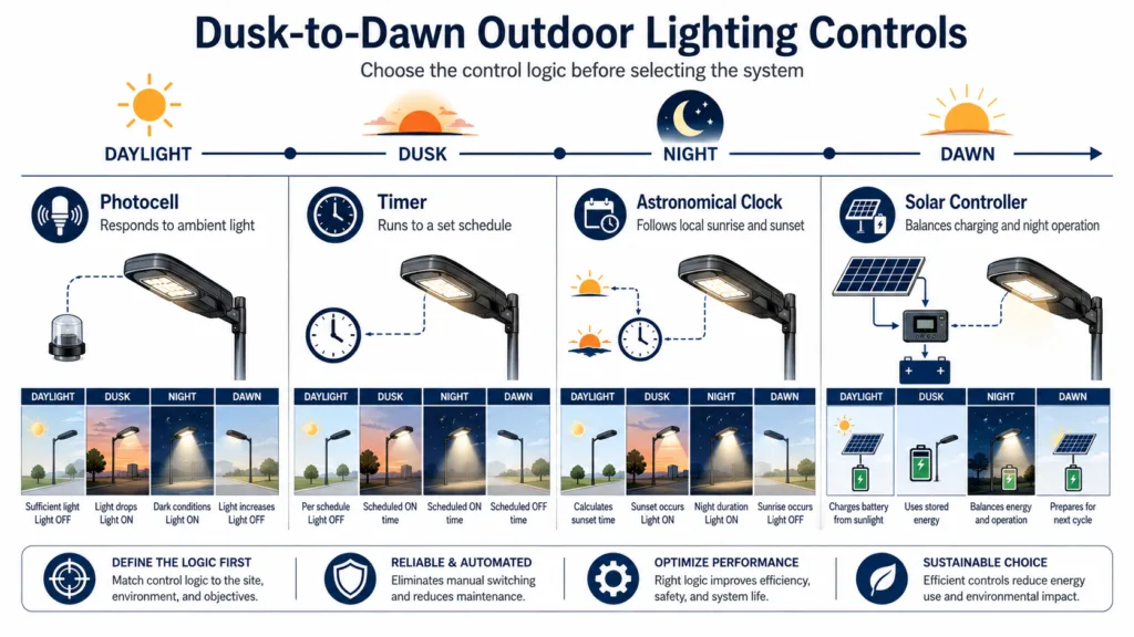 Comparison of photocell, timer, astronomical clock and solar outdoor-lighting controls