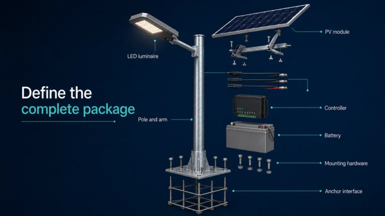 Comparison of all-in-one, all-in-two and split solar street-light layouts mounted on poles.