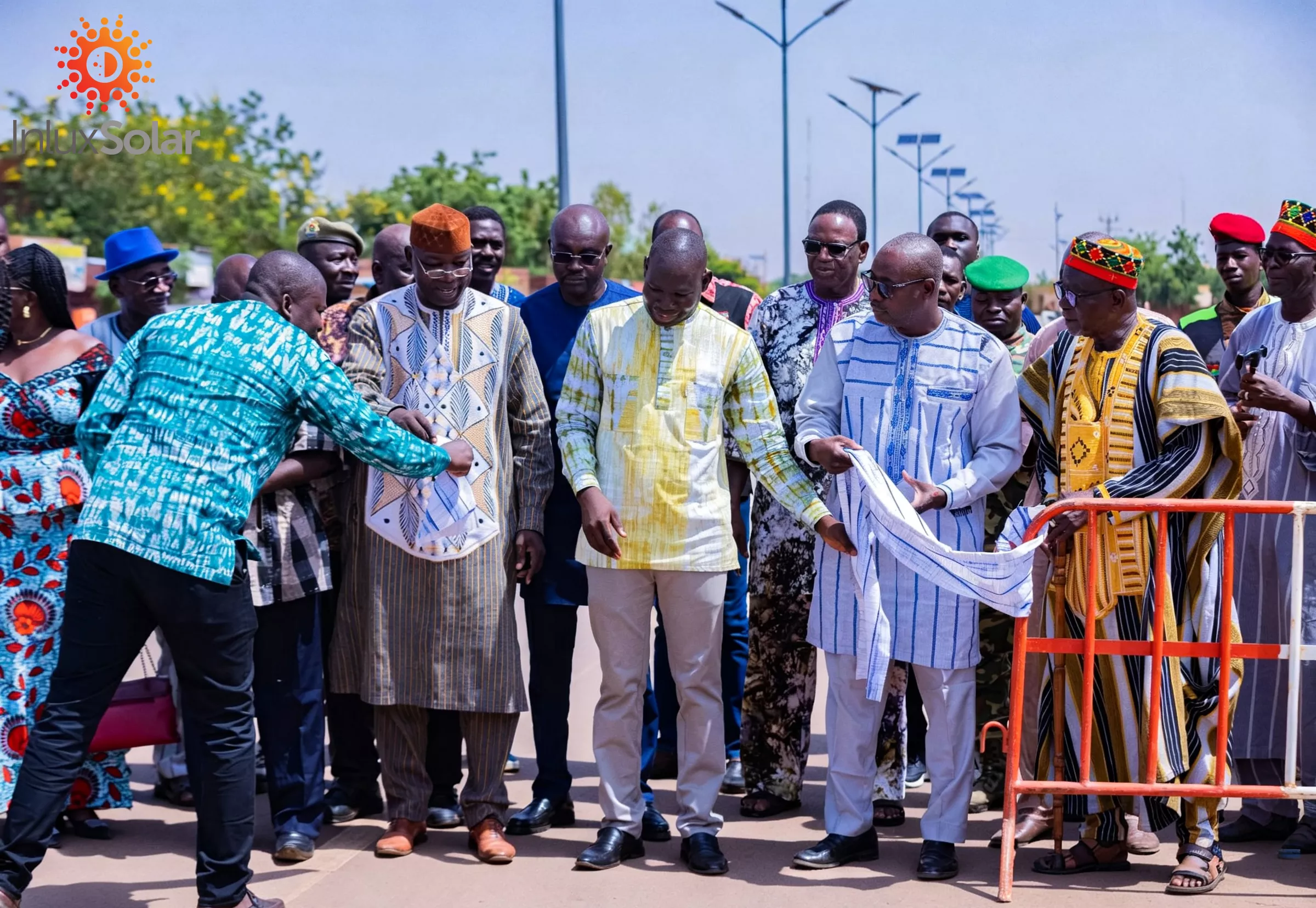 Ribbon-cutting ceremony beside Apollo solar street lights in Ouagadougou, Burkina Faso