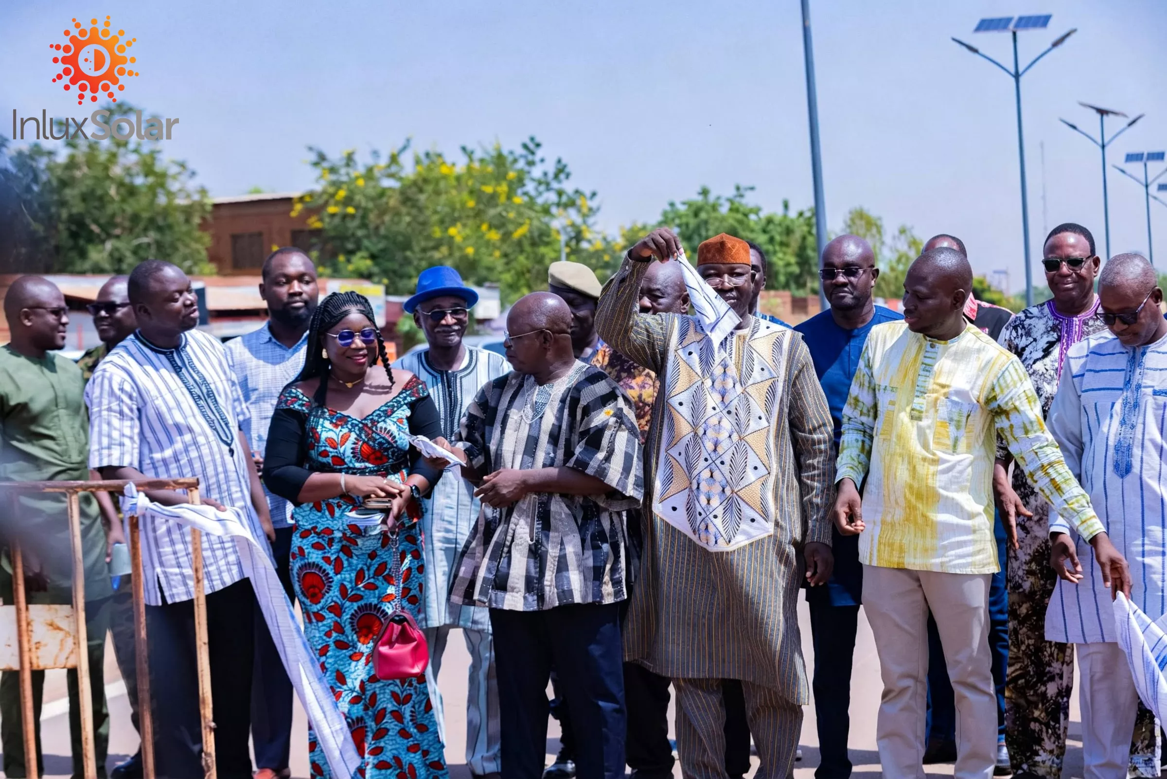 Opening ceremony for the Ouagadougou road project with solar street lights in view
