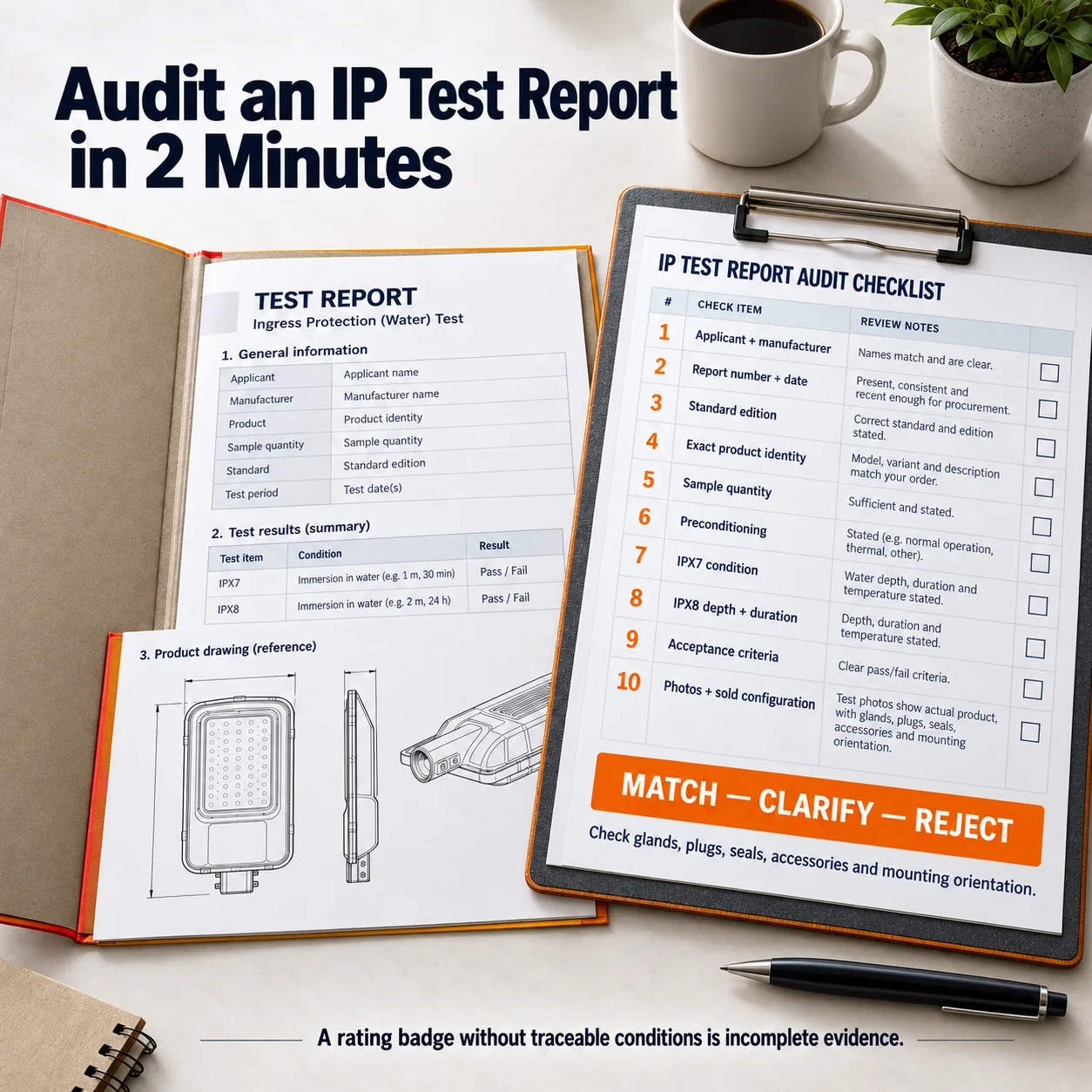 IP67 vs IP68 test report procurement checklist for outdoor lighting buyers