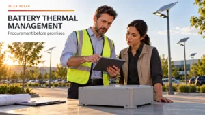 Battery thermal management procurement review with a closed enclosure and solar street lights