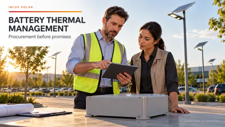 Battery thermal management procurement review with a closed enclosure and solar street lights