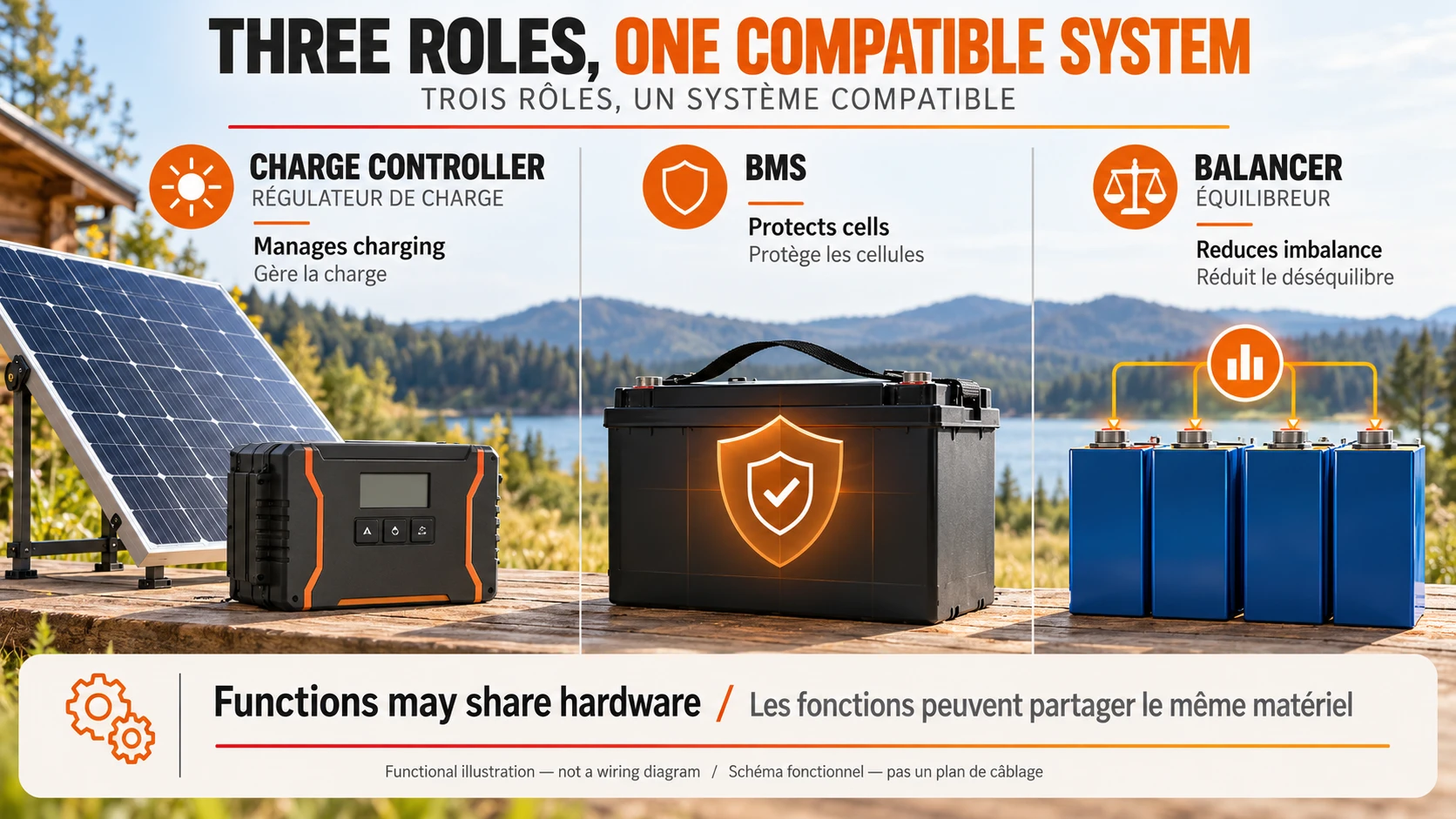 Distinct roles of a solar charge controller, battery BMS and cell balancer