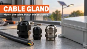Cable gland selection for an outdoor solar lighting enclosure