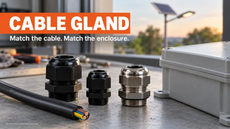 Cable gland selection for an outdoor solar lighting enclosure