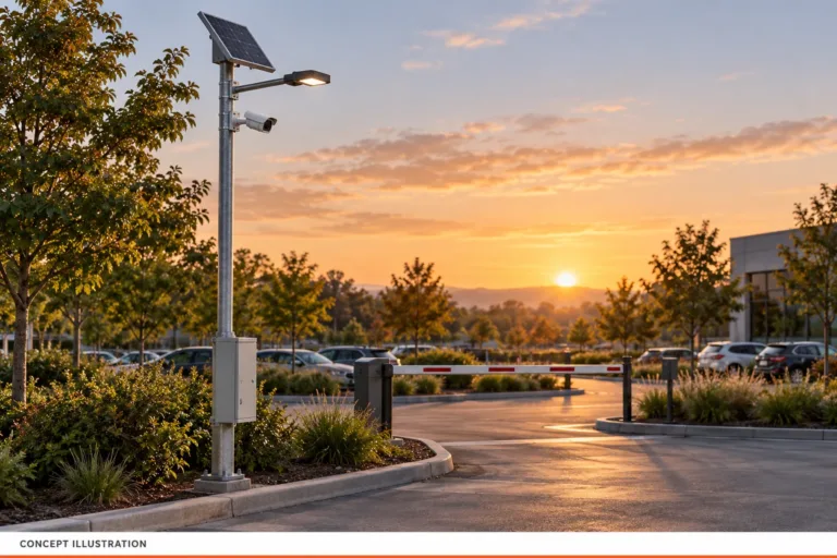 Camera pole concept combining surveillance, solar power and parking-area lighting