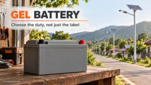 Gel battery buying guide for solar street lighting with a closed battery case and separate solar light