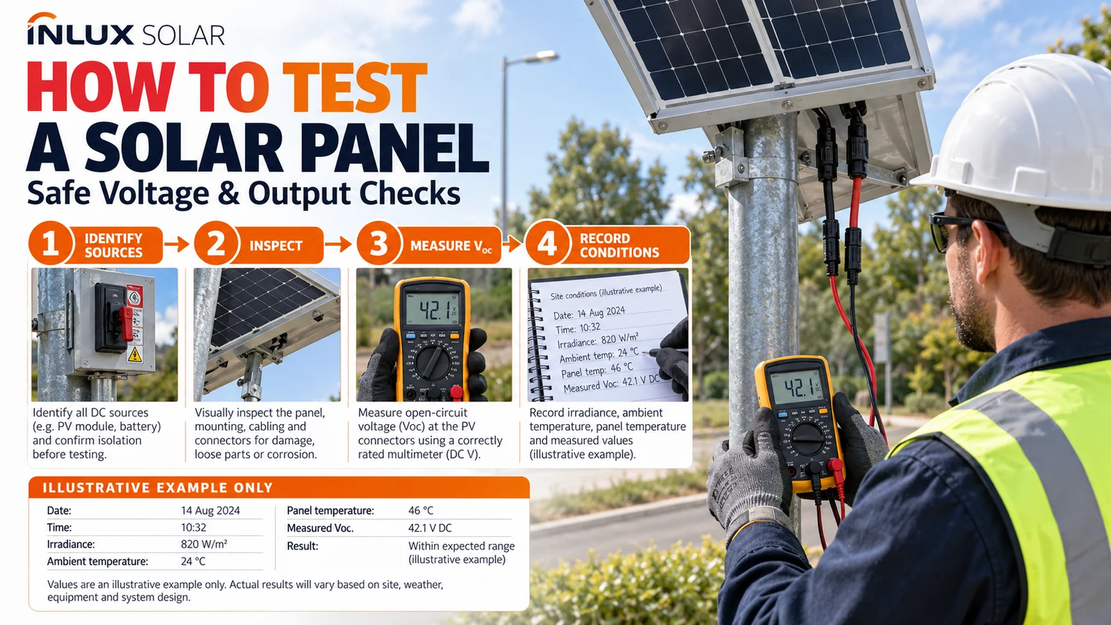 How to test a solar panel with safe voltage and output checks