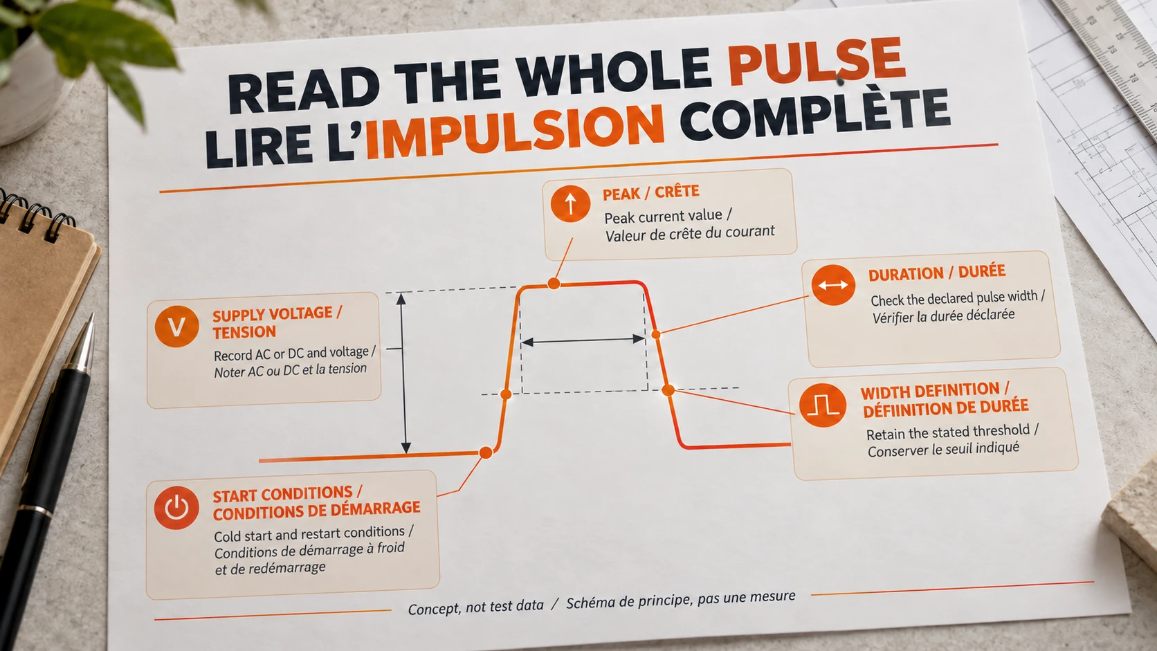 Inrush current comparison card with peak, pulse width, supply voltage and startup conditions