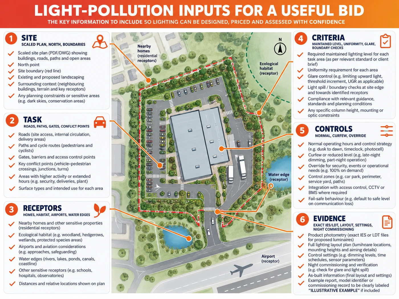 Tender input checklist for light pollution control in outdoor lighting projects