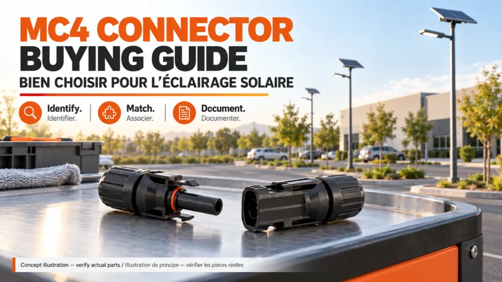 MC4 connector buying guide with conceptual PV cable connectors and solar street lighting