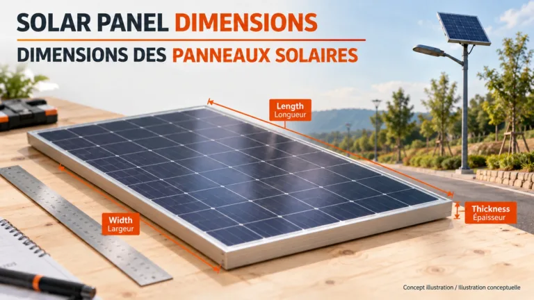 Solar panel dimensions review separating panel length, width and thickness from the complete street-light installation