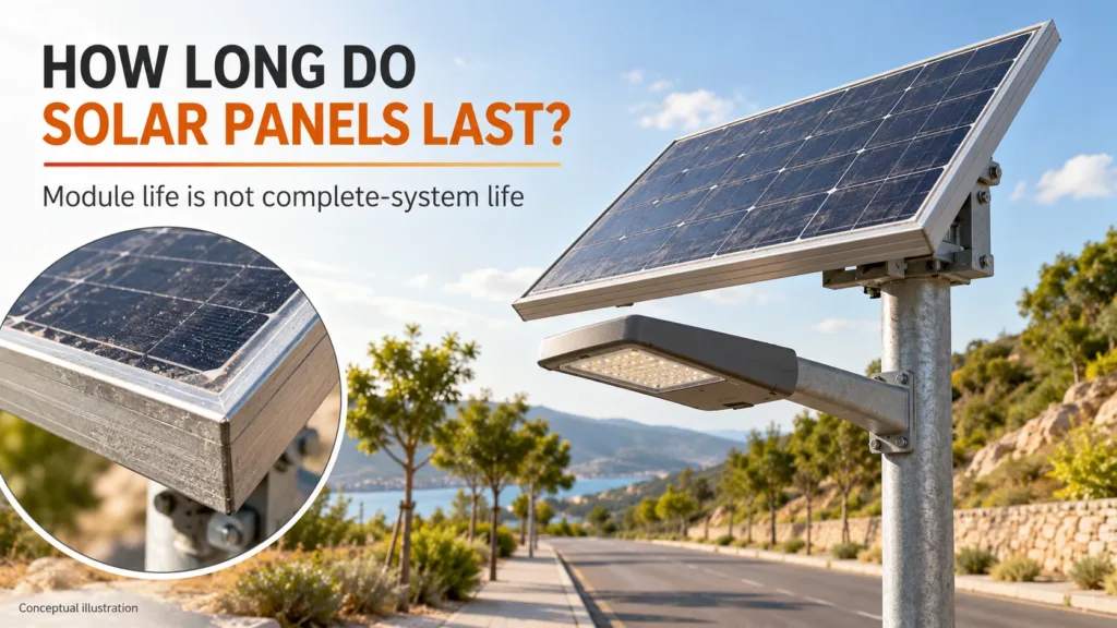 How long do solar panels last compared with the service life of a complete solar street light
