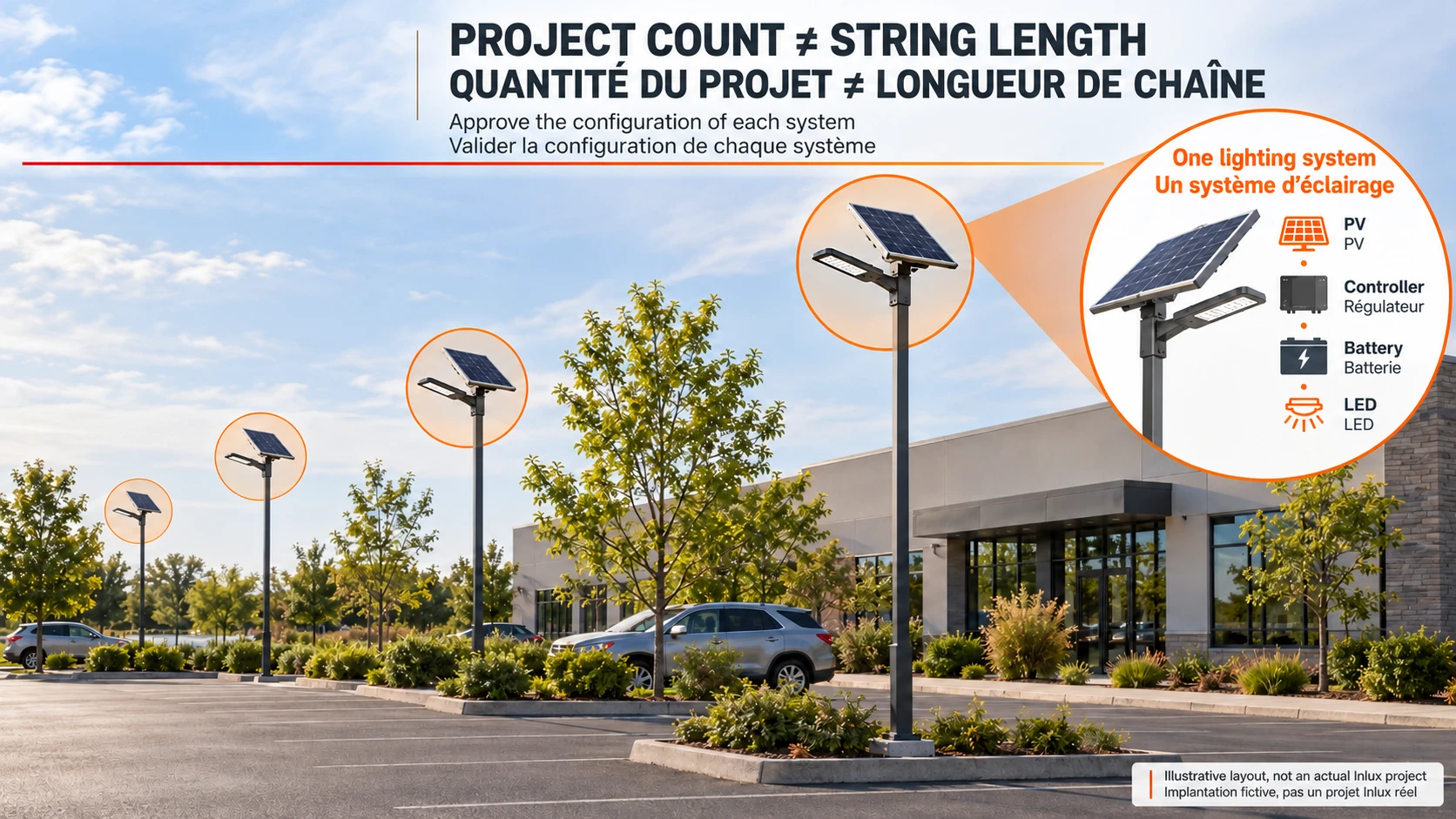 Project lighting quantity distinguished from the number of PV modules connected to one controller