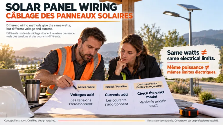 Solar panel wiring reviewed against series, parallel and controller limits for solar lighting
