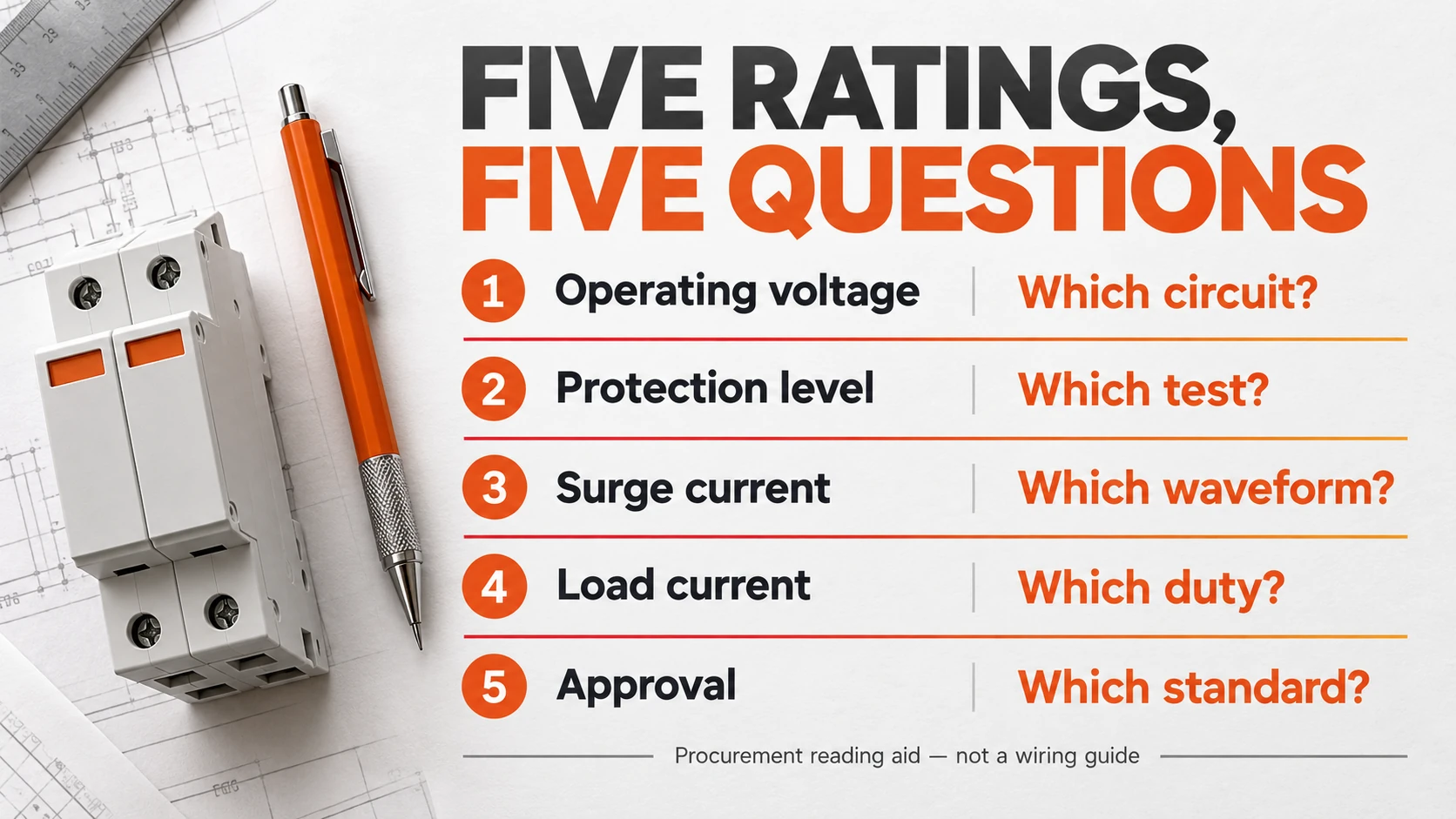 Five different questions on a surge protection device datasheet