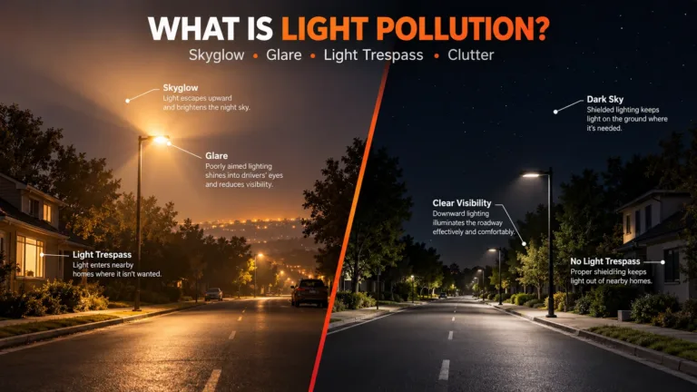 What is light pollution shown as useful shielded lighting versus upward spill
